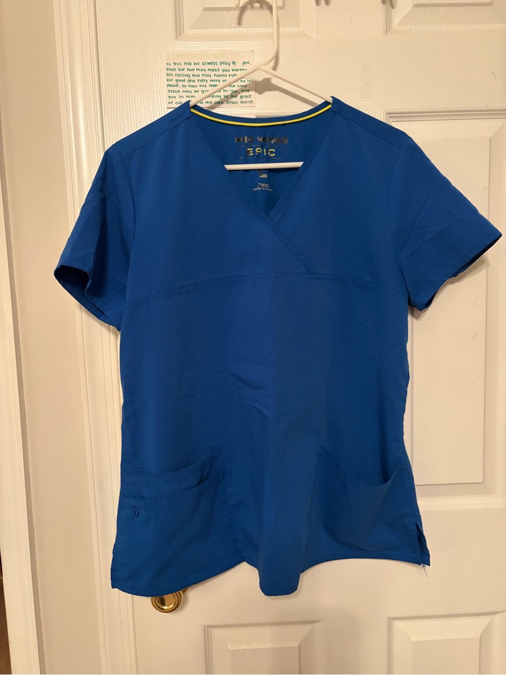 Med Works women scrubs shirt Royal Blue size Large